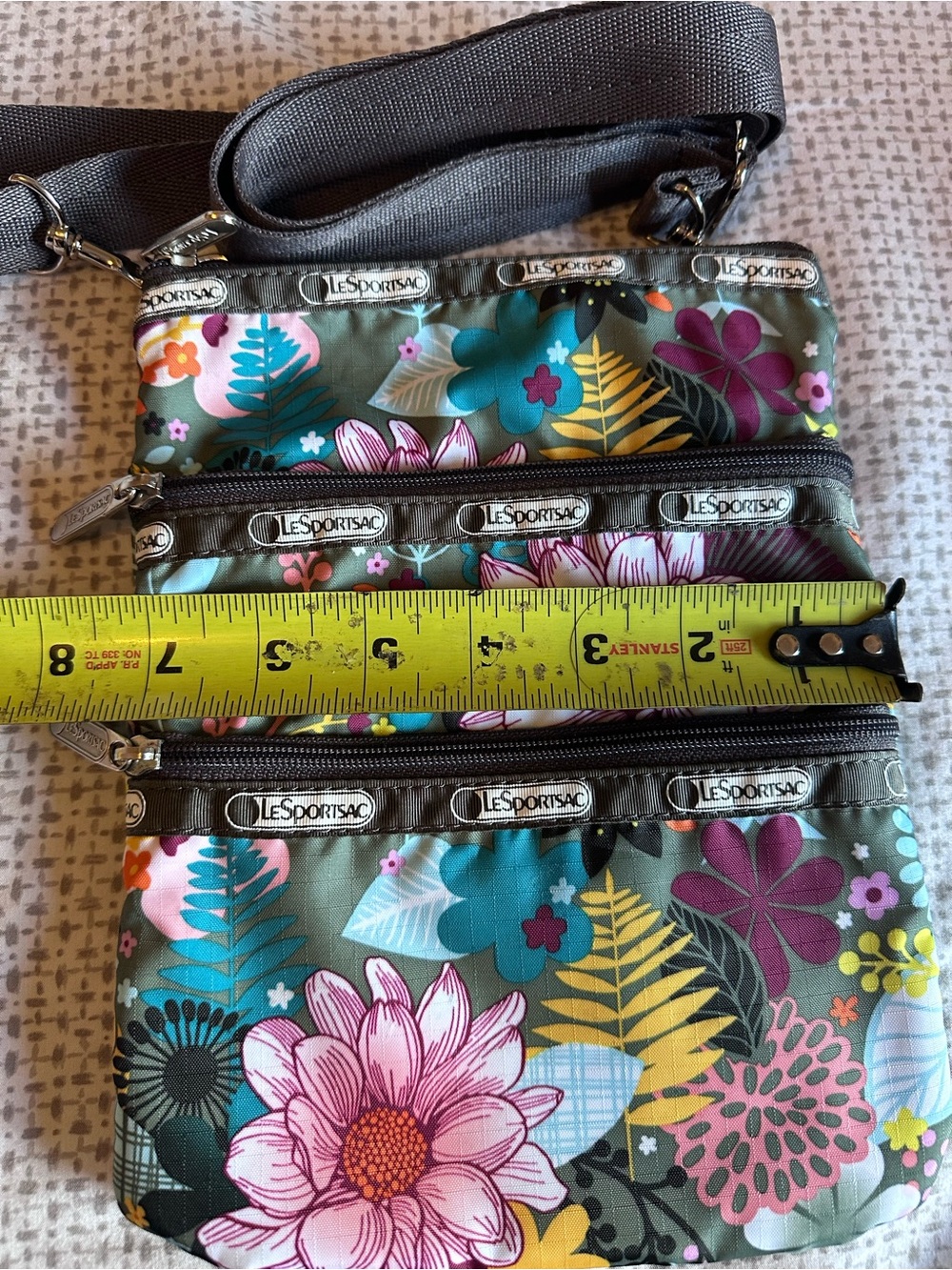 LeSportsac Floral Crossbody Bag in Green with Pink & Teal Accents - Picture 7 of 12